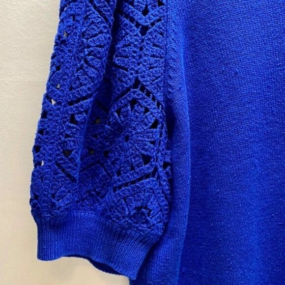 Liz Claiborne Women's 0X Knit Sweater Top Deep Royal Crochete Short Sleeves NWT - Picture 3 of 15